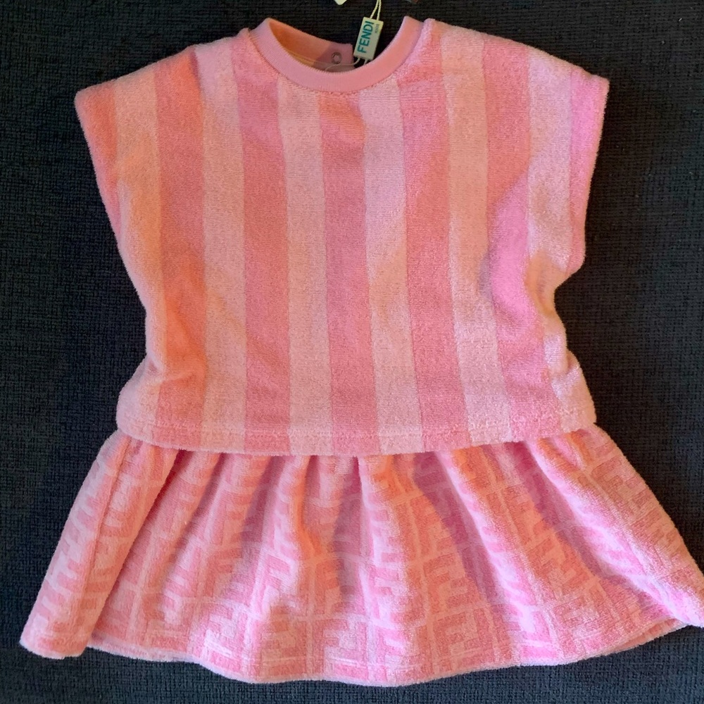 Fendi Pink Striped Terry Kids Dress